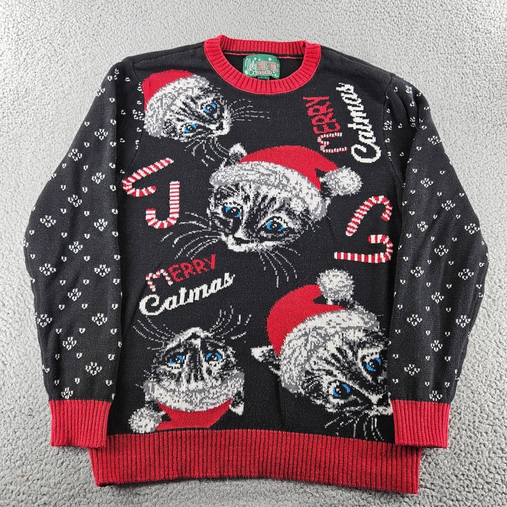 Ugly‎ Christmas Sweater Womens XL Black Cat Holiday Party Tacky Knit
